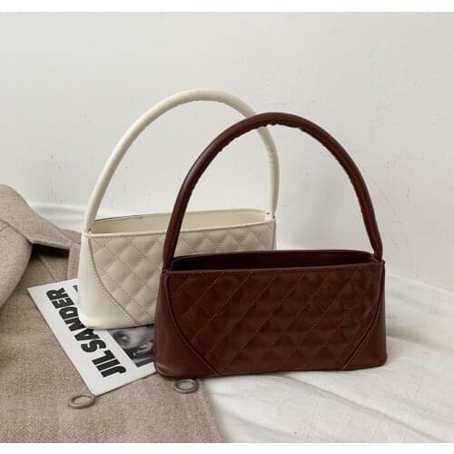 Fashion Lattice Pattern Trunk Solid Color Women Shoulder Underarm Bag Portable PU Leather Party Handbags Street Clutch