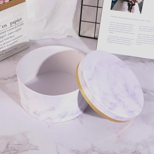Marble Romantic Round Flower Box Flower Packaging Paper Bag Gift Lanyard Storage Box Florist Bouquet Flower Box With Lid