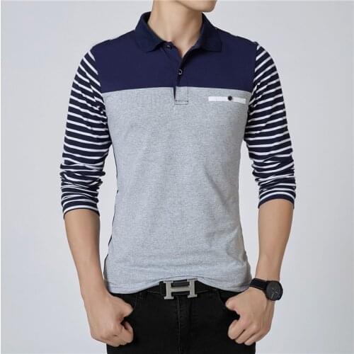 Striped Polo Shirt Men Autumn Cotton Polo Shirt Men Solid Color Winter Polo Shirts Long Sleeve Top Men Slim Clothing Streetwear