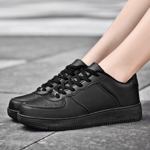 Mens Spring board shoes student breathable casual shoes rubber sole PU leather upper black large size 45 46 47 shoedp