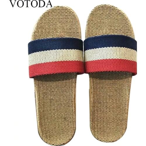 VOTODA Mens Environmental EVA Linen Slippers Mens Travel Portable Lightweight Flat Slides Couple Home Floor Flax Flip Flops