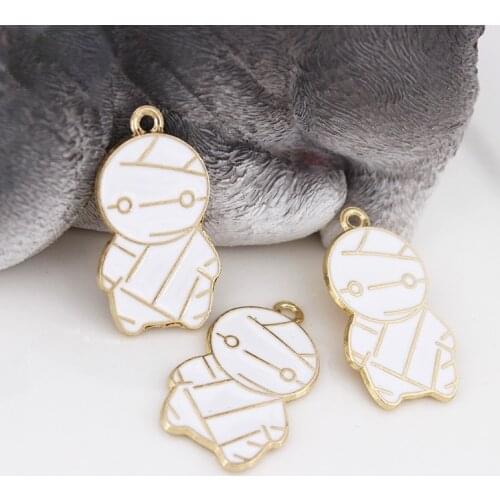 10 BULK Mummy Charms Pendants with White Enamel 28*16mm Kawaii Mummy Monster Charm for Woman Jewelry Findings DIY Making IKO38D