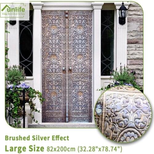 82x200cm PVC Brushed Silver Effect Door Stickers For Living Room Bedroom Adhesive Wallpaper Home Decor Waterproof Decal Murals