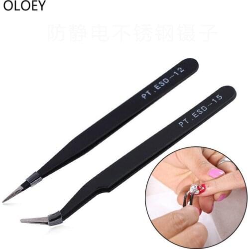 New Anti Acid Stainless Steel Eyebrow Tweezers Black Curved Straight Nipper Eyelash Extension Picking Make Up Tool Nail Tools