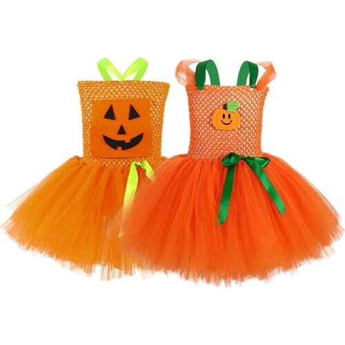 Orange Pumpkin Tutu Dress Cute Girl Kids Halloween Party Costumes Handmade Inspired Tutu Dresses For Girls Fancy Clothes 2-12y
