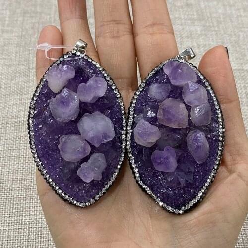 Natural Stone Pendant, Amethyst Pendant, Drop-shaped Fashion Pendant, DIY Jewelry Making Necklace Pendant, Size 33-73mm