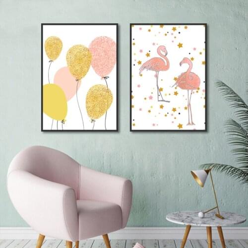 Simple Cartoon Balloon Poster Print Flamingo Canvas Painting Picture Home Wall Art Childrens Room Modern Decoration Custom