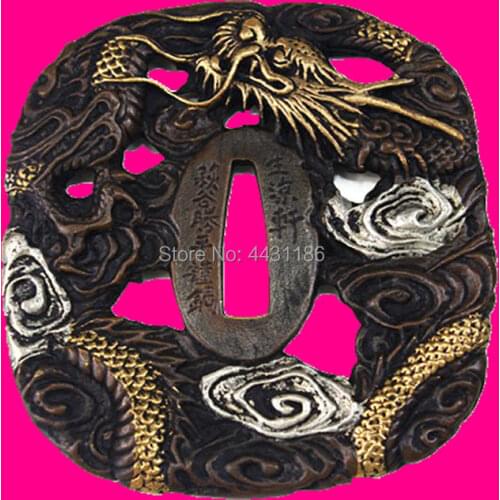 HANDMADE JAPANESE BRASS SAMURAI KATANA SWORD GUARD DRAGON TSUBA HIGH QUALITY WAKIZASHI/TANTO DIY FITTING