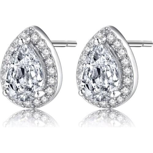 Fashion Zircon Element Stud Earrings for Women Earring Simple Jewelry Hearts and Arrows Water Droplet Pattern Full Drill Earings