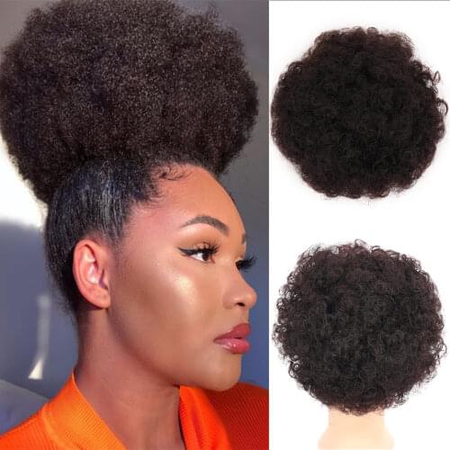 SHANGKE Synthetic Hair Bun Kinky Curly Afro Puff Chignon Drawstring Ponytail Natural Fake Hair Extensions For Women Black Brown