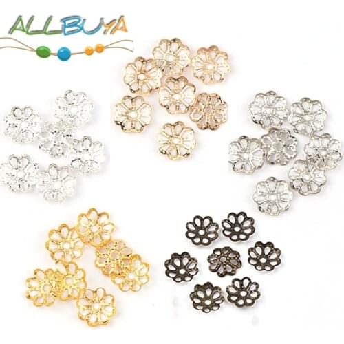 200pcs 9mm Gold Color Flower Petal Beads Caps Bulk End Spacer Charms Bead Caps For Jewelry Making Suppy DIY Earring Accessories