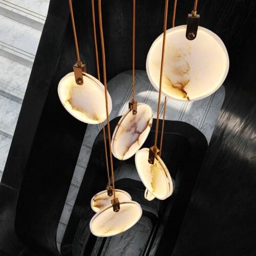 Led Modern Chandeliers For Staircase Luxury Marble Stair Lamps New Home Decor Light Fixture Gold Indoor Lighting Creative Design