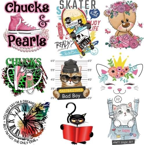 Diy Cute Animal Cat Iron On Transfer Patch Heat Transfer Butterfly Patch Iron On Transfer For Clothes Thermal Sticker On Clothes
