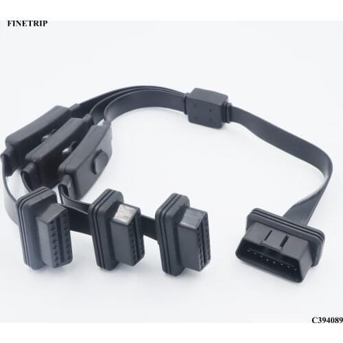 Thin Full 16pin OBDII Interface 10pc 50cm/60cm male to 1/2/3 female with power switch or no OBD2 Splitter 16pin Extension Cable