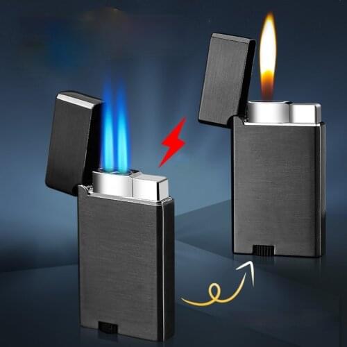 Three Fires Loudspeaker Lighter Inflatable Double Straight Into The Blue Flame To Open Flame Personalized Lighter Men Gadgets