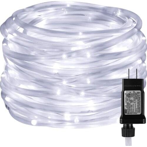 Christmas LED Rope Light Low Voltage 8 Mode Waterproof 12M 100LED Outdoor Clear Tube Light Rope and String For Deck Patio Garden
