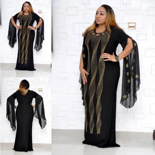 Tight African Abaya for Women Elastic European American Diamond Boubou Robe Femme Clothes Fishtail New Fashion Dashiki Dress