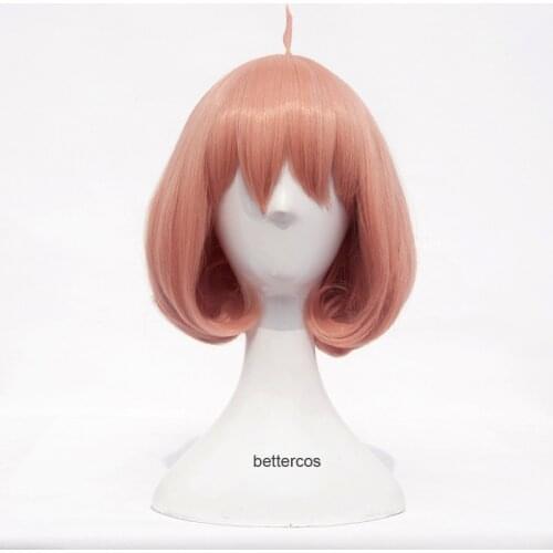 High Quality Kyokai no Kanata Kuriyama Mirai Cosplay Wigs Short Orange Pink Heat Resistant Synthetic Hair Wig + Red Glasses