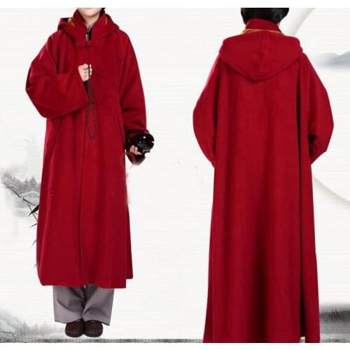 4color unisex WINTER Buddhist meditate wool mantle Cape cloak monks robe meditation coat martial arts abbot nun red/brown/gray