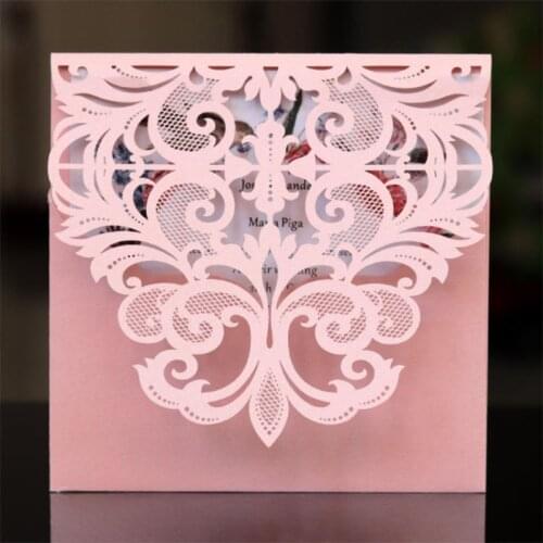 10Pcs/lot Customized Colors Pearl Paper Invitations Square Wedding Invitation Card Greeting Card With Blank Inner Laser Cut Card