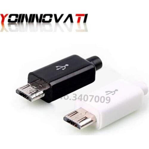 10PCS Micro USB 5PIN Welding Type Male Plug Connectors Charger 5P USB Tail Charging Socket 4 in 1 White Black