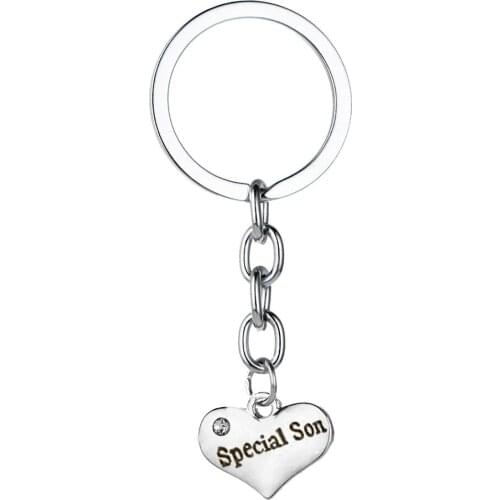 12PC Wholesale Special Son Keychains Crystal Love Heart Charm Keyrings Family Boy Kids Children Birthday Party Gifts Jewelry Hot