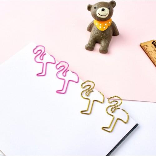 20pcs Metal Gold/pink Flamingo Bookmark Paperclip School Paper Stationery Escolar Papelaria Gift Stationery