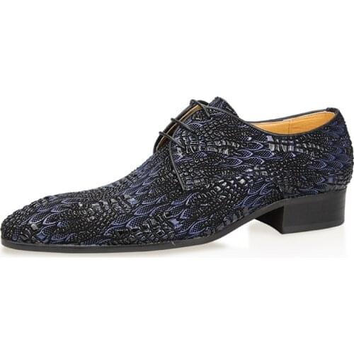 2021 Luxury Mens Party Blueblack Shoes Fashion Derby Men Formalvdress Evening Dress for Men Every Day Synthetic Pointed Toe Shoe