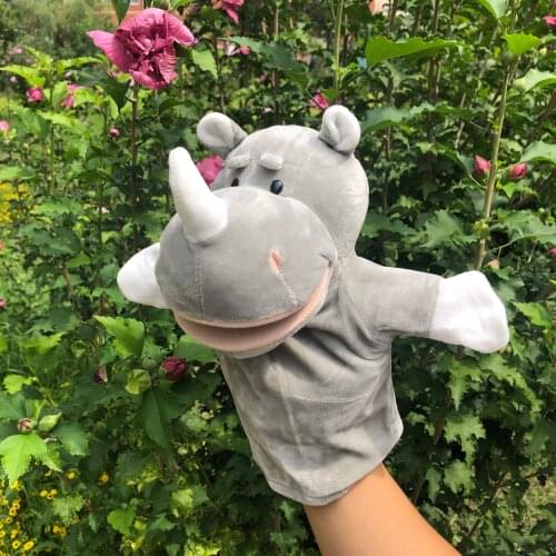 24cm Infant Children Hand Puppet Rhino active mouth kids baby plush Stuffed Toy Puppets toys Christmas birthday gift