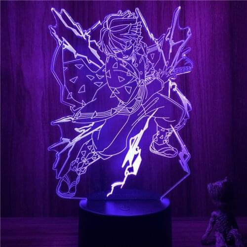 3D Lamp Anime Demon Slayer Agatsuma Zenitsu Thunder Breathe LED NightLight Figure 7 Colors Touch Table Bedroom Decor Night