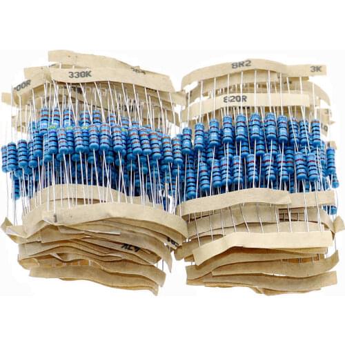 500Pcs/Box 50 Values 1 ohm-1M ohm 1W 1% Metal Film Resistor Resistance Assortment Kit Set