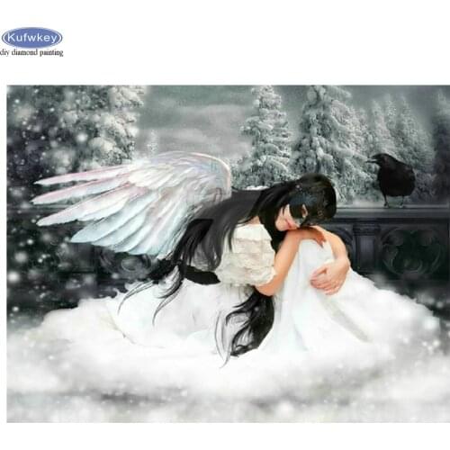 DIY Diamond Painting angel mask girl picture Cross stitch kits Full round Diamond Embroidery crow Mosaic pattern Needlework