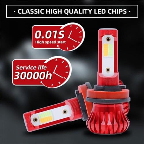 Car Lights Dual Tricolor Flashing Car Lights Car Fog Lights 6000K 8000K Car Led Headlights H1 H7 9005 Led H3 H11 50000H 9-36V