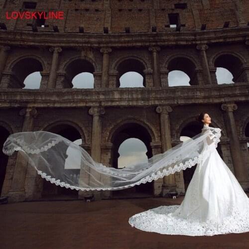 Free shipping Super Hotsell 5M Length style Beige/white one-layer elegant wedding dress veil bridal veil Cathedral Sky-V085