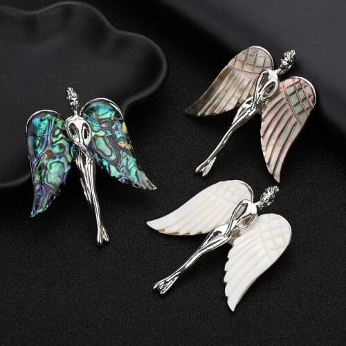 2020 New Natural Abalone Shell Brooches 54x64mm Angle Wing Brooches Pins for Women Fashion Brooch Party Jewelry Accessories