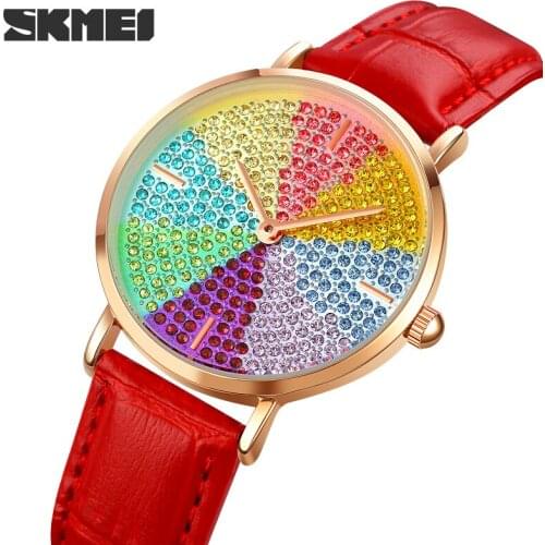 Girls Watch Women Leather Watch Ladies Simple Quartz Bracelet Wrist Watch Womens Clock Zegarek Damski SKMEI Relogio Feminino