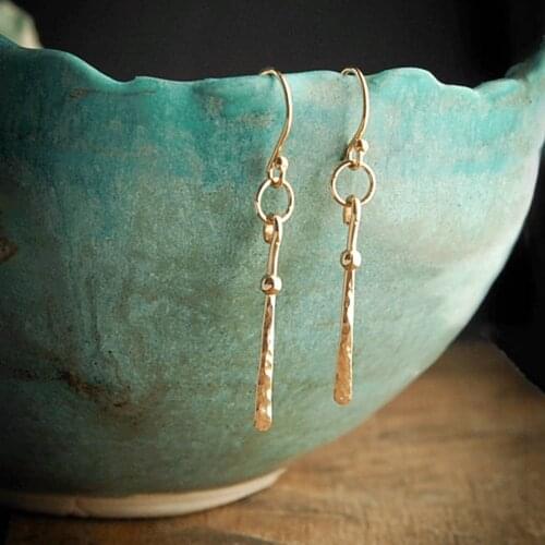 Long Bar Earrings Handmade Jewelry Gold Filled 925 Silver Hammered Vintage Jewelry Oorbellen Earrings for Women Brincos