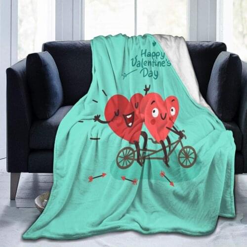 Flannel Blanket Valentines Day Happy Hearts Lightweight Cozy Bed Blanket Soft Throw Blanket fits Couch Sofa Suitable for All