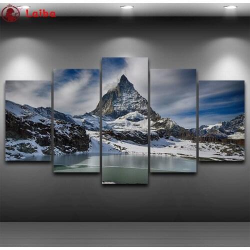 Full diamond painting Natural scenery, mountains, lakes diamond embroidery 5D rhinestone mosaic diamond inlaid pattern5pcs