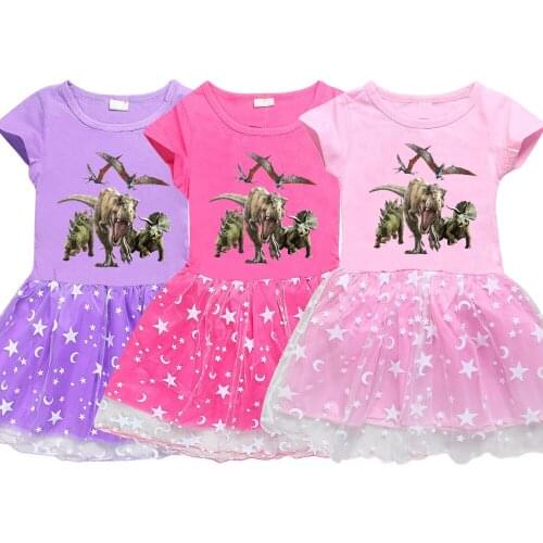 Dinosaur Toddler Girl Summer Clothes 2021 Dress for Girls Knee-Length Dresses for Girls 3 and 12 Years Old Big Girls Mesh Dress