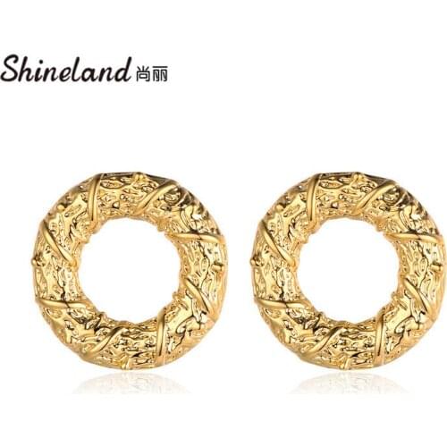 Shineland Punk Metal Large Hollow Circle Geometric Round Big Stud Earrings for Women Girl Wedding Party Jewelry Wholesale Gift