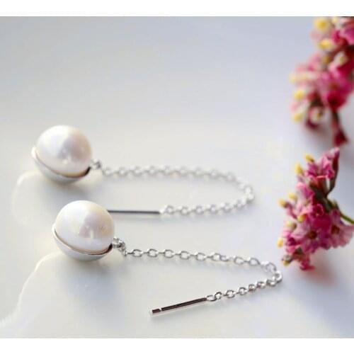 Fashion long tassel silver earrings 925 sterling silver with natural pearl drop silver earrings factory direct free shipping