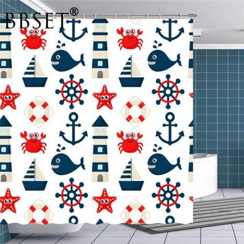 Cartoon Shower Curtain Funny Little Whales and Crabs Pattern Waterproof Multi-size Douchegordijn Kids Bathroom Decor with Hooks
