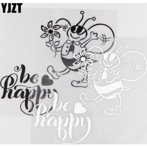 YJZT 17CM*15.8CM Be Happy Funny Words Car Window Stickers Car Styling Vinyl Unique Style Accessorie Black/Silver 4A-0225