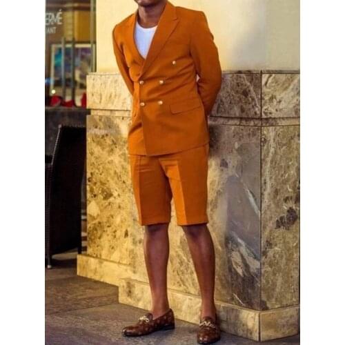 New Arrival Peak Lapel Men Suits Prom Terno Masculino Groom Fashion Double Breasted Blazer Wedding 2 Pieces (Jacket+Short Pants)