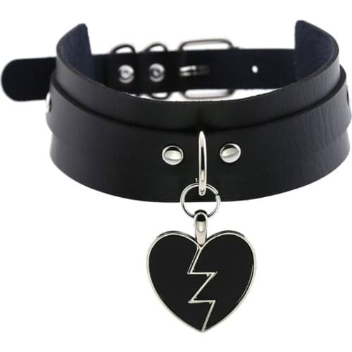 Extra sexy double layer PU leather lightning heartbreak heart-shaped pendant neck with personalized neckline strap