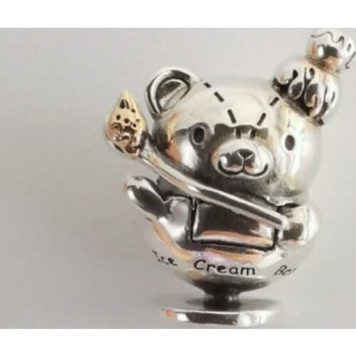 Mistletoe 925 Sterling Silver Bear Ice cream Clip Charm Bead European Bracelet Jewelry