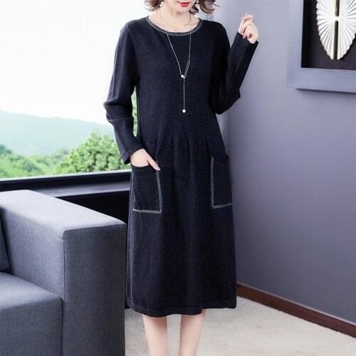 New 2020 Autumn Winter Womens Dresses Knitted Korean Style Fashionable Oversize Warm Elegant Lady Sweater Dress For Women