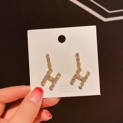 Luxury Brand Long Chain Letter H Hanging Earrings For Women Crystal Big Dangle Earring Wedding Jewelry Statement 2020