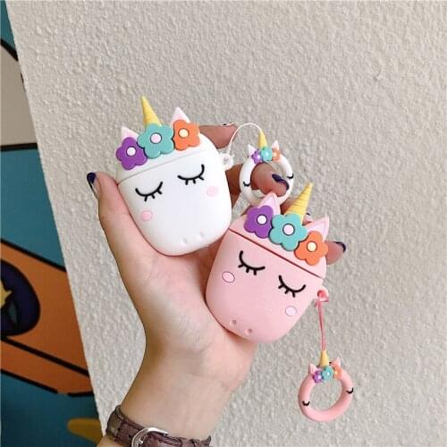 For Apple Airpods 1 Girls Silicone Flower Unicorn Headphone Case For Airpods 2 Wireless Bluetooth Headset Cute Protection Cover